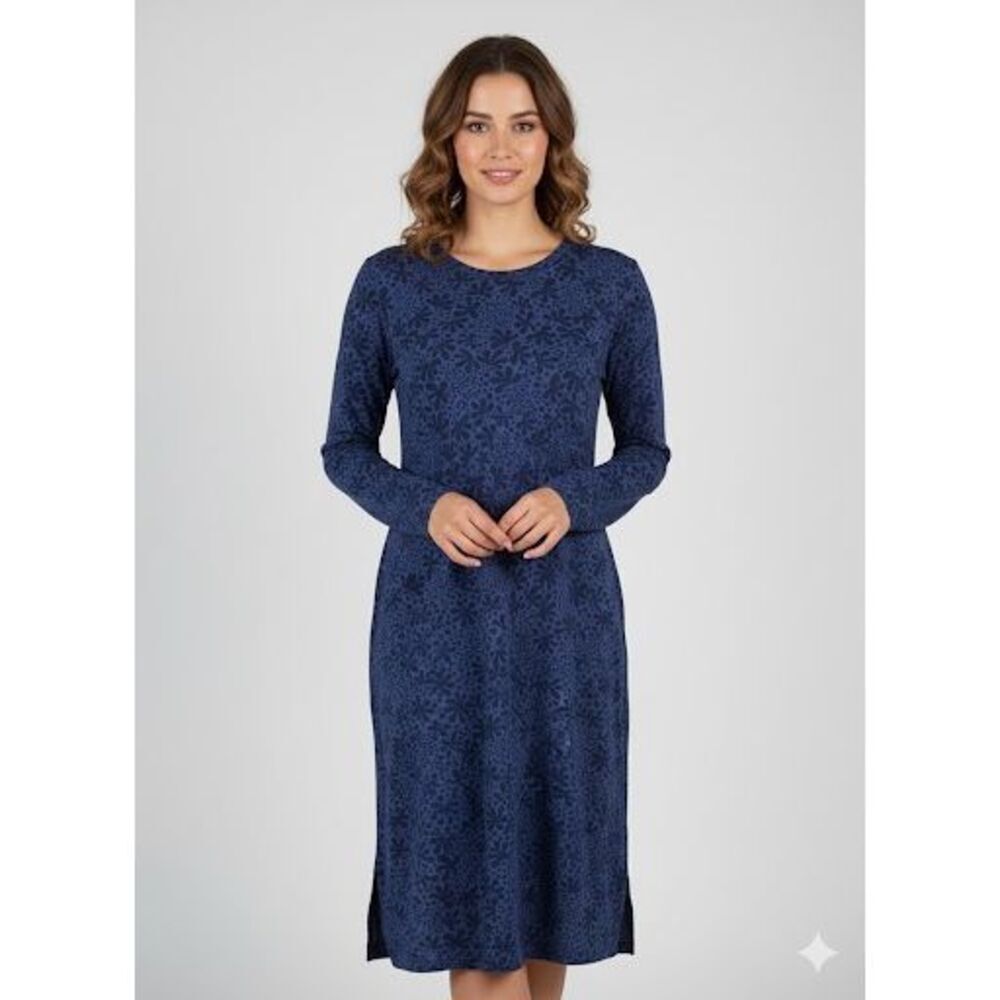 Gudrun Sjoden Organic Cotton Modal Floral‎ Flower Two Pockets Blue Dress Size S